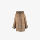 Mantella di visone filettato reversibile con cappuccio cammello 75cm