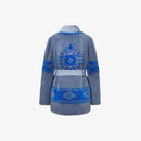 Cardigan in rex con stampa tribale e cintura azzurro 75cm