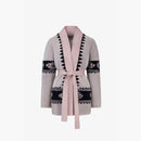 Cardigan in rex con stampa tribale e cintura in vita rosa 75 cm