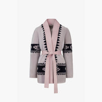 Cardigan in rex con stampa tribale e cintura in vita rosa 75 cm
