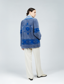 Cardigan in rex con stampa tribale e cintura azzurro 75cm