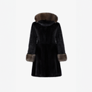 Cappotto di visone con cappuccio e dettagli in zibellino nero 90 cm
