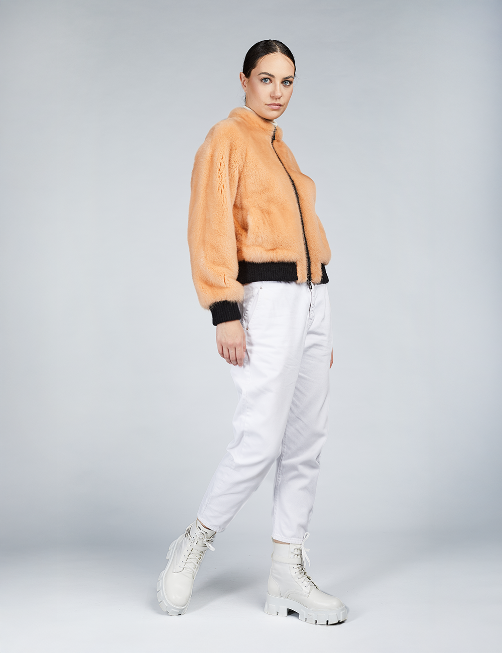 Bomber in visone  con chiusura a zip pesca 55cm