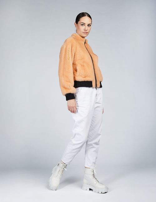 Bomber in visone  con chiusura a zip pesca 55cm
