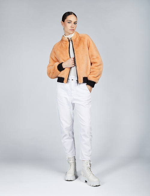 Bomber in visone  con chiusura a zip pesca 55cm