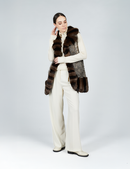 Gilet corto in persiano e cincillà beige 80cm