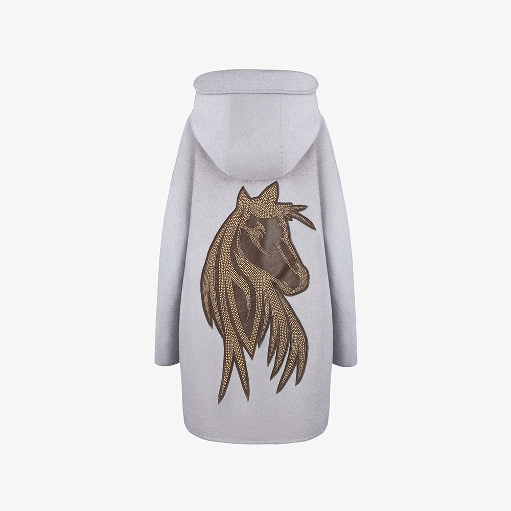 Mantella in cashmere con cappuccio, zip e applicazione sul retro rosa 90cm