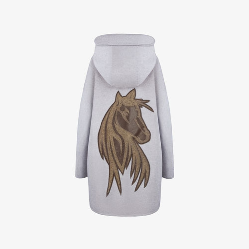 Mantella in cashmere con cappuccio, zip e applicazione sul retro rosa 90cm