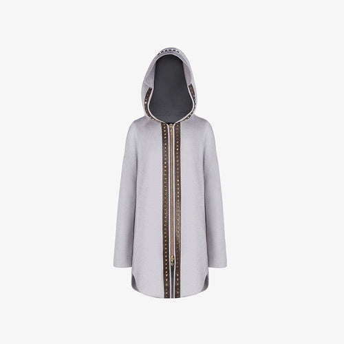Mantella in cashmere con cappuccio, zip e applicazione sul retro rosa 90cm