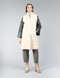 Manteau réversible en vison et tissu imperméable, crystal, 95 cm