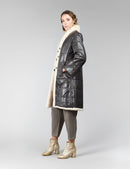 Manteau réversible en vison et tissu imperméable, crystal, 95 cm
