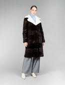 Cappotto di visone reversibile con cintura, mogano, 100 cm