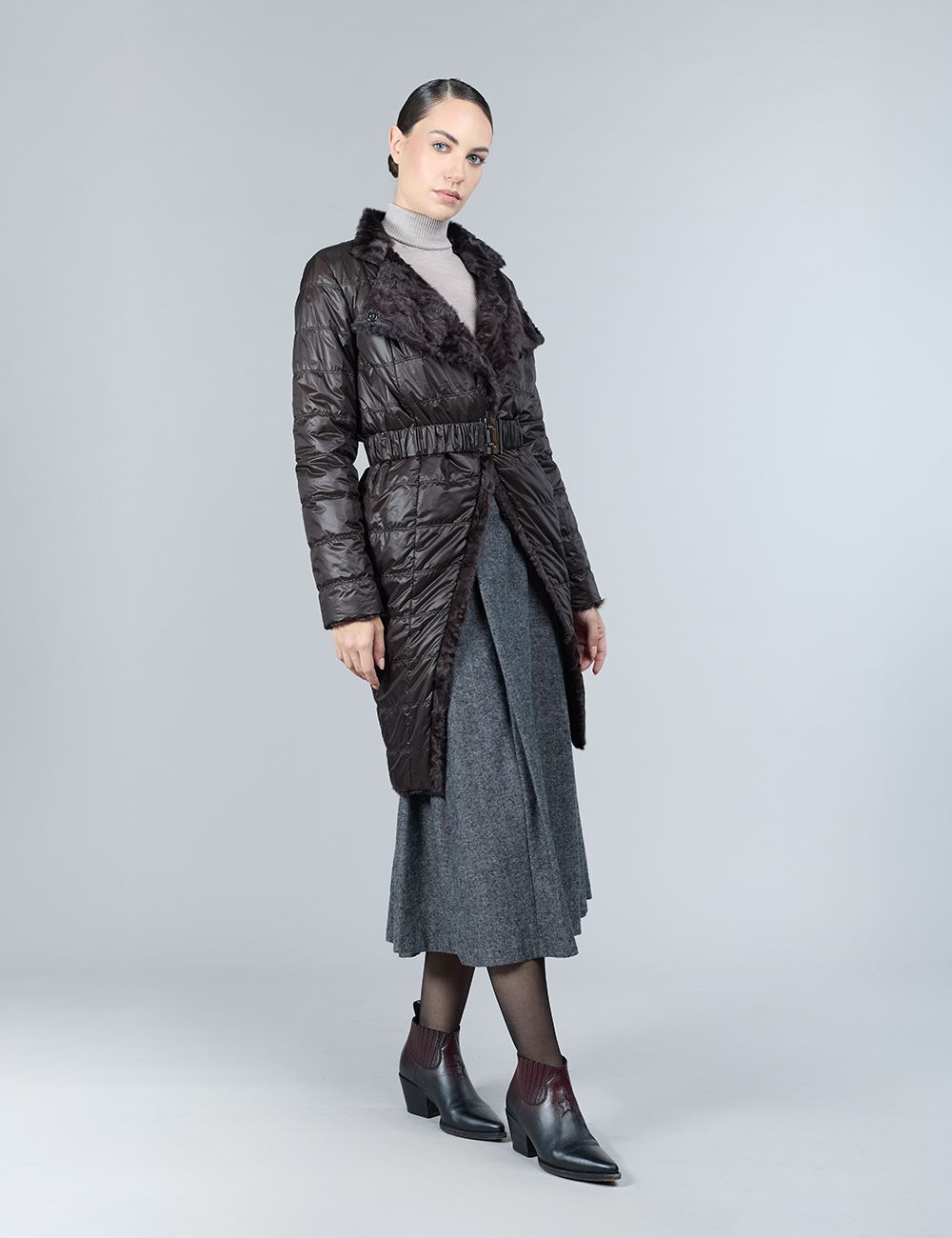 Reversible lamb skin coat
