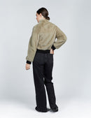 Mink bomber jacket with zip closure, olive green, 55 cm