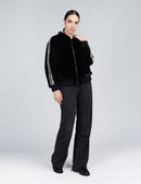 Bomber in visone con chiusura a zip e dettagli in lana nero 55cm