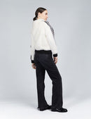 Bomber in visone con chiusura a zip e dettagli in lana bianco 55cm