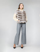Giacca corta reversibile in cincillà e cashmere, beige, 55 cm