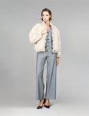 Reversible short jacket in chinchilla and cashmere, beige, 55 cm
