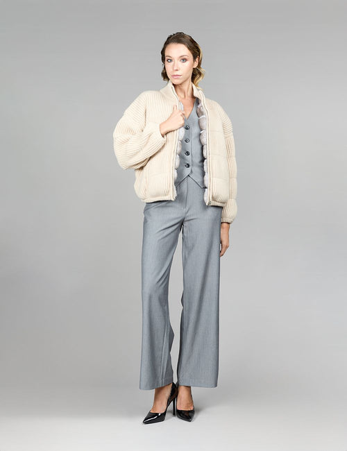 Reversible short jacket in chinchilla and cashmere, beige, 55 cm
