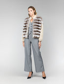 Reversible short jacket in chinchilla and cashmere, beige, 55 cm