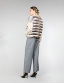 Reversible short jacket in chinchilla and cashmere, beige, 55 cm