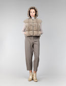 Gilet reversibile in visone, con cappuccio, silver blue, 50 cm