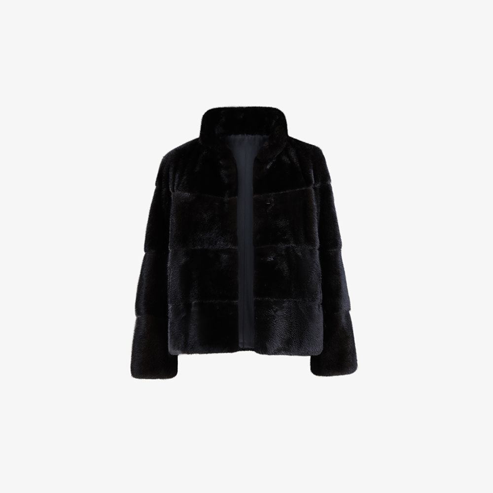 Giacca in visone basic corta nero 55 cm