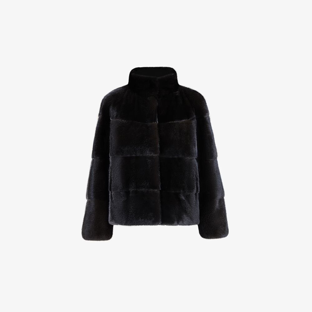 Giacca in visone basic corta nero 55 cm