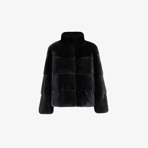 Giacca in visone basic corta nero 55 cm