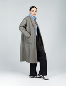 Manteau en peau de mouton réversible avec col anglais gris 110 cm