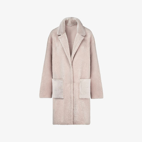 Cappotto di montone cipria 90 cm
