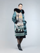 Piumino con decorazione in shearling
