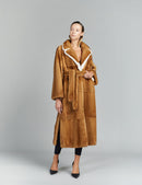 Cappotto lungo in visone, con cintura, décolorato, 125 cm
