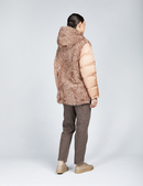 Giacca in capra cashmere reversibile con piumino e cappuccio rosa 75cm