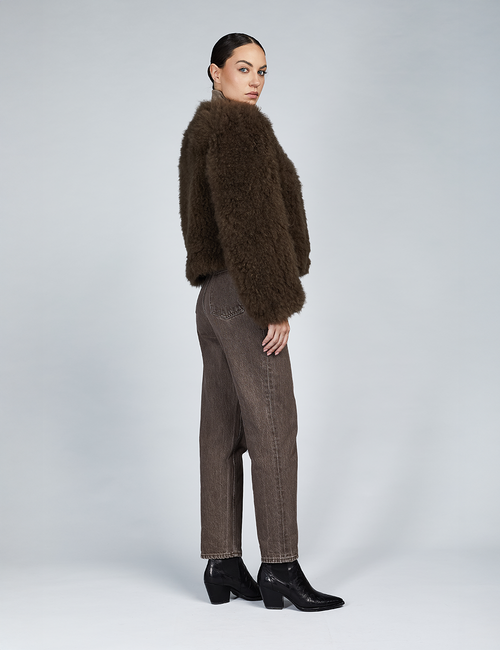 Short jacket in cashmere goat without collar mud 55 cm