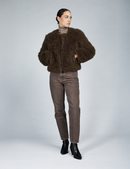 Short jacket in cashmere goat without collar mud 55 cm
