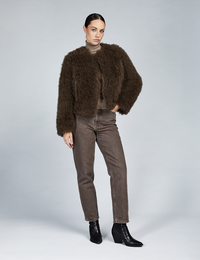 Short jacket in cashmere goat without collar mud 55 cm