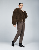 Short jacket in cashmere goat without collar mud 55 cm