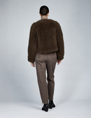 Short jacket in cashmere goat without collar mud 55 cm
