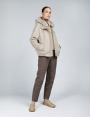 Cappotto corto in lana con bordo in rex e pettorina beige 60cm