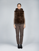 Gilet in rex reversibile con cappuccio marrone 60cm