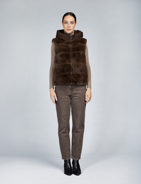 Gilet in rex reversibile con cappuccio marrone 60cm