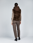Gilet in rex reversibile con cappuccio marrone 60cm