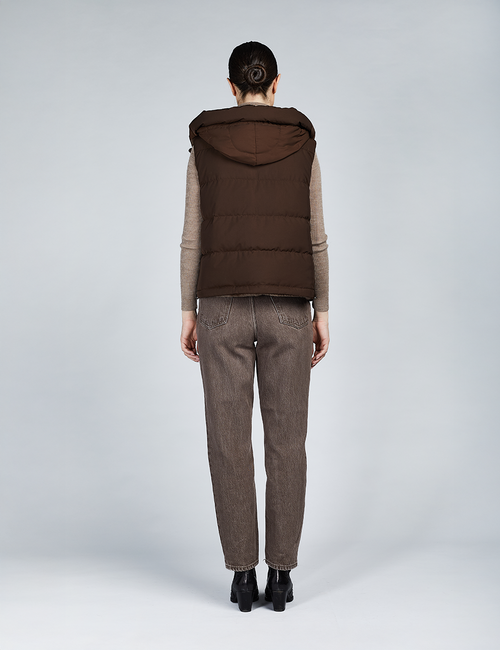 Gilet in rex reversibile con cappuccio marrone 60cm