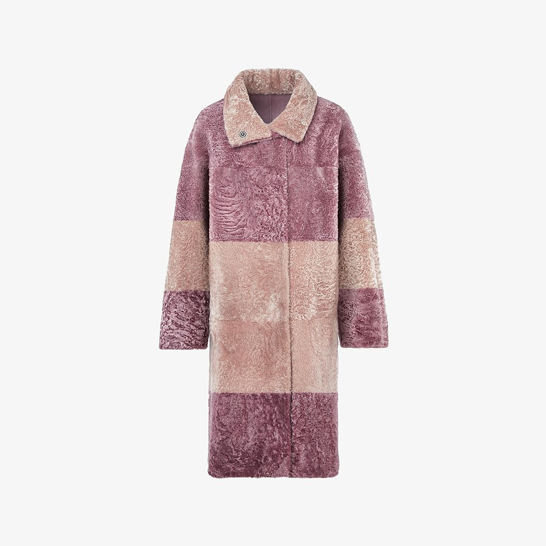 Manteau en peau de mouton rose de 100 cm