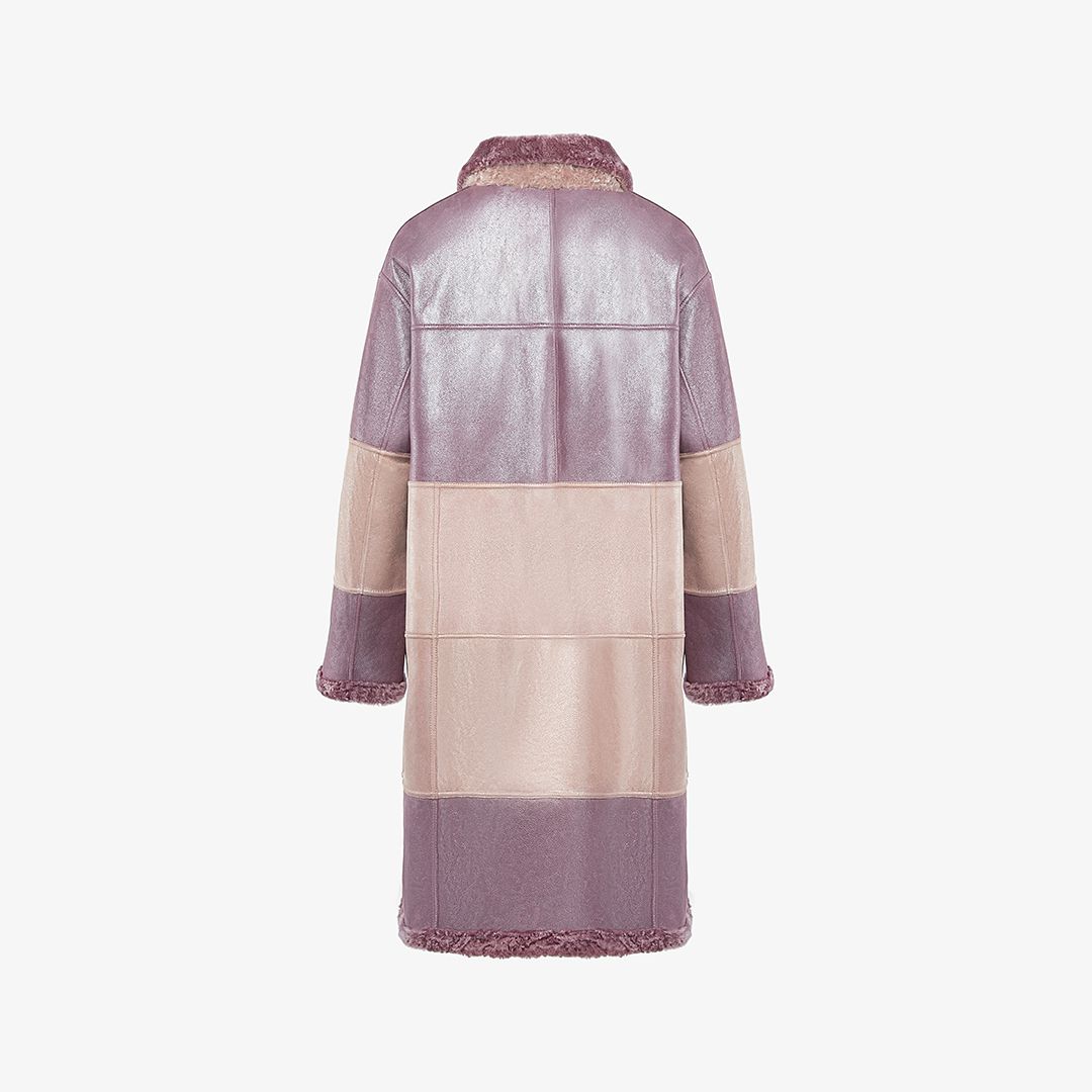 Manteau en peau de mouton rose de 100 cm