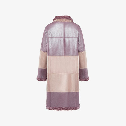 Manteau en peau de mouton rose de 100 cm