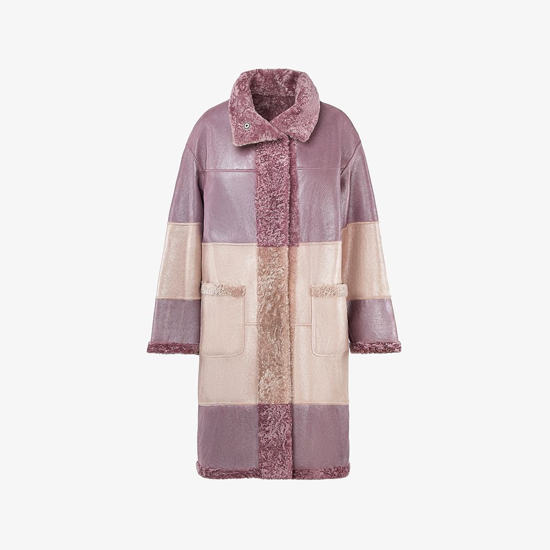 Manteau en peau de mouton rose de 100 cm