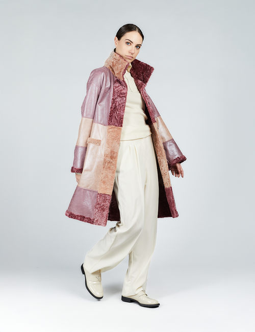 Manteau en peau de mouton rose de 100 cm