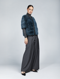 Mink jacket with studs and short blue sleeves, 50 cm.